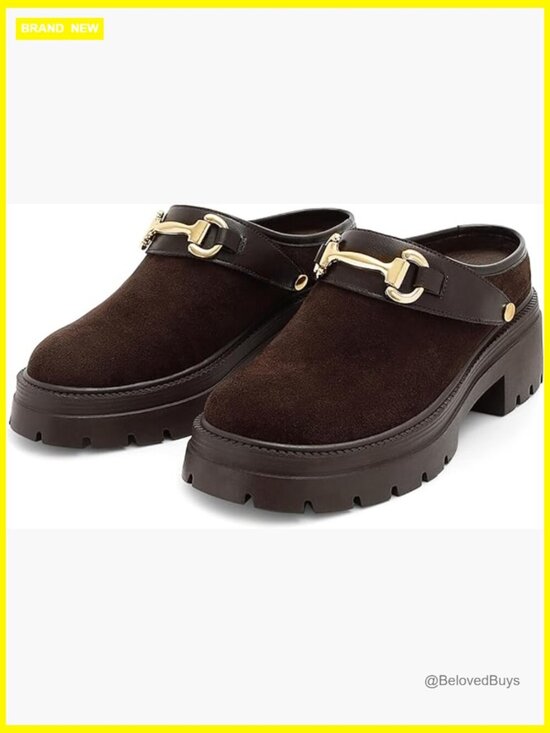 Shoes - Chunky Platform Clogs - Suede Mules with Back Strap, Slip-On Fall Winter Shoes
